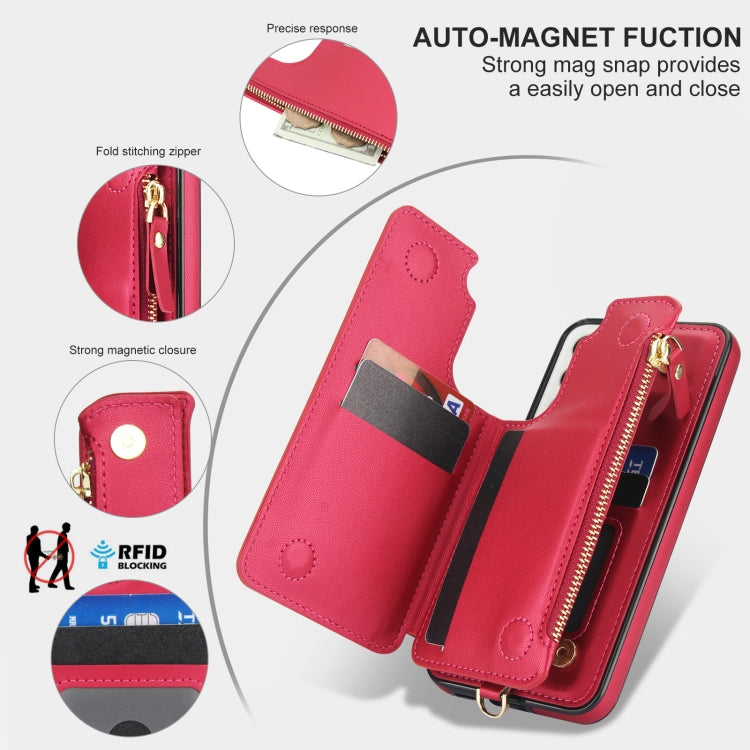 For Samsung Galaxy S22 5G Double Flap Zipper RFID Leather Phone Case with Short Lanyard