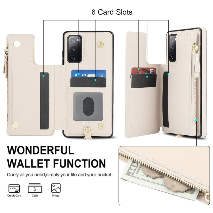 For Samsung Galaxy S20 FE Double Flap Zipper RFID Leather Phone Case with Short Lanyard