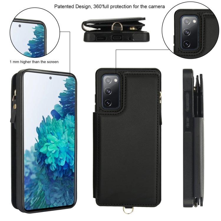 For Samsung Galaxy S20 FE Double Flap Zipper RFID Leather Phone Case with Short Lanyard