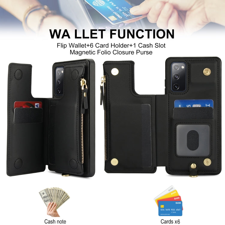 For Samsung Galaxy S20 FE Double Flap Zipper RFID Leather Phone Case with Short Lanyard