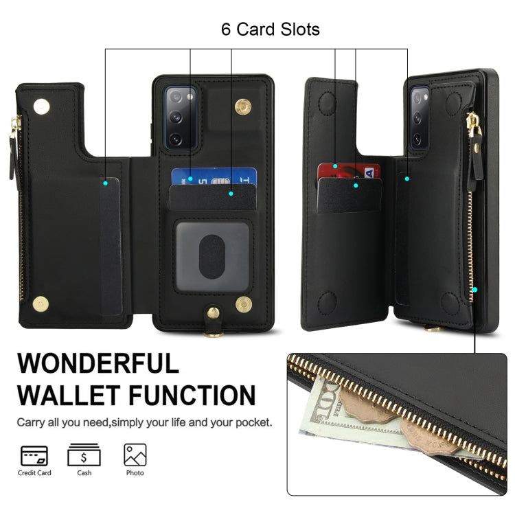 For Samsung Galaxy S20 FE Double Flap Zipper RFID Leather Phone Case with Short Lanyard