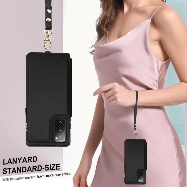 For Samsung Galaxy S20 FE Double Flap Zipper RFID Leather Phone Case with Short Lanyard