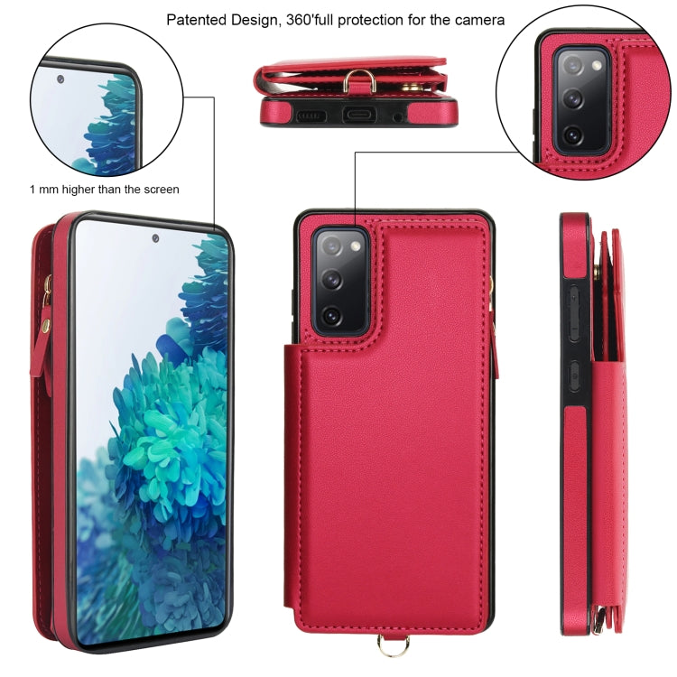 For Samsung Galaxy S20 FE Double Flap Zipper RFID Leather Phone Case with Short Lanyard