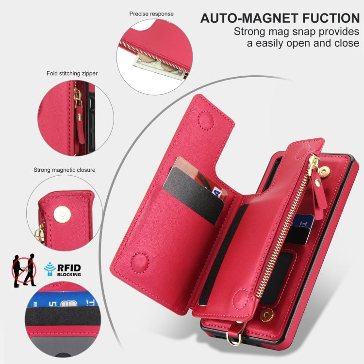 For Samsung Galaxy S20 FE Double Flap Zipper RFID Leather Phone Case with Short Lanyard