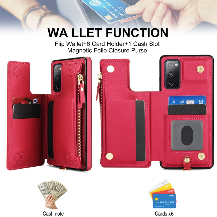 For Samsung Galaxy S20 FE Double Flap Zipper RFID Leather Phone Case with Short Lanyard