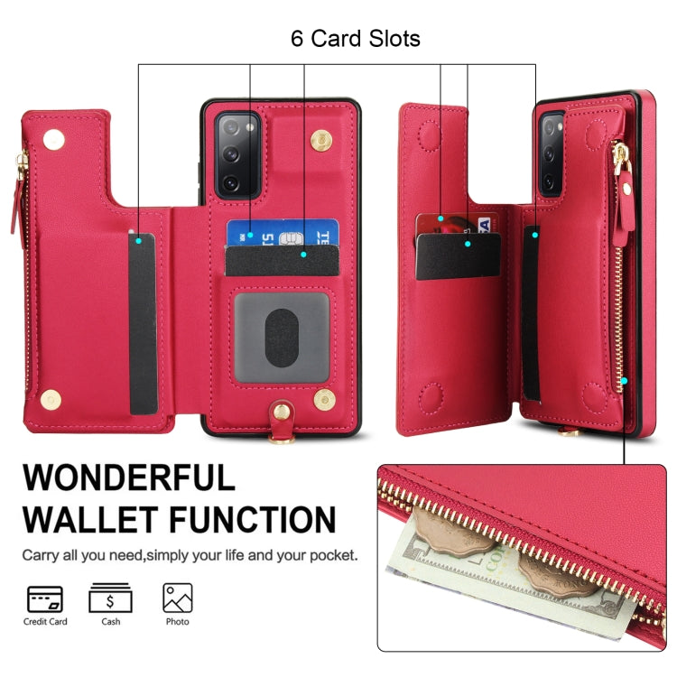 For Samsung Galaxy S20 FE Double Flap Zipper RFID Leather Phone Case with Short Lanyard