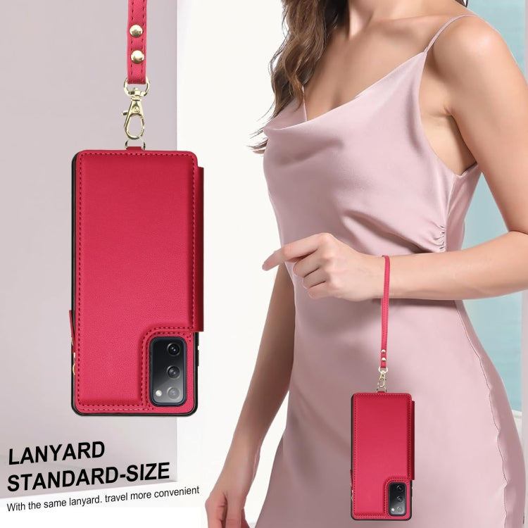For Samsung Galaxy S20 FE Double Flap Zipper RFID Leather Phone Case with Short Lanyard