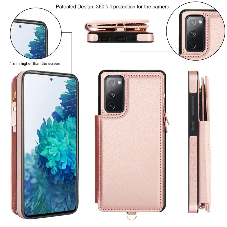 For Samsung Galaxy S20 FE Double Flap Zipper RFID Leather Phone Case with Short Lanyard