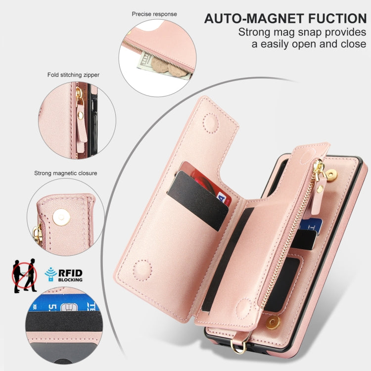 For Samsung Galaxy S20 FE Double Flap Zipper RFID Leather Phone Case with Short Lanyard