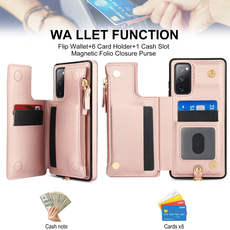 For Samsung Galaxy S20 FE Double Flap Zipper RFID Leather Phone Case with Short Lanyard