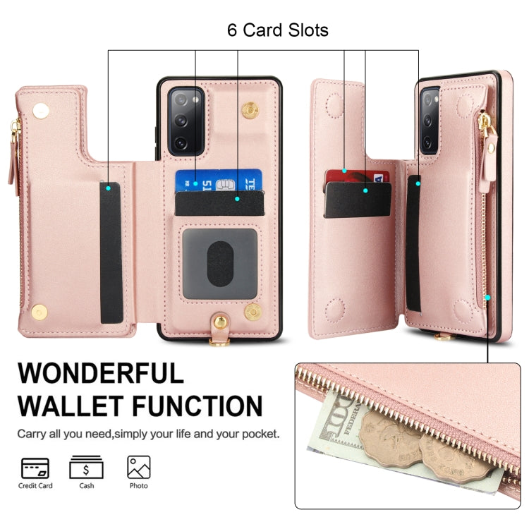 For Samsung Galaxy S20 FE Double Flap Zipper RFID Leather Phone Case with Short Lanyard