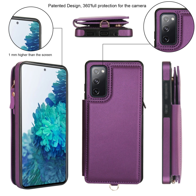 For Samsung Galaxy S20 FE Double Flap Zipper RFID Leather Phone Case with Short Lanyard