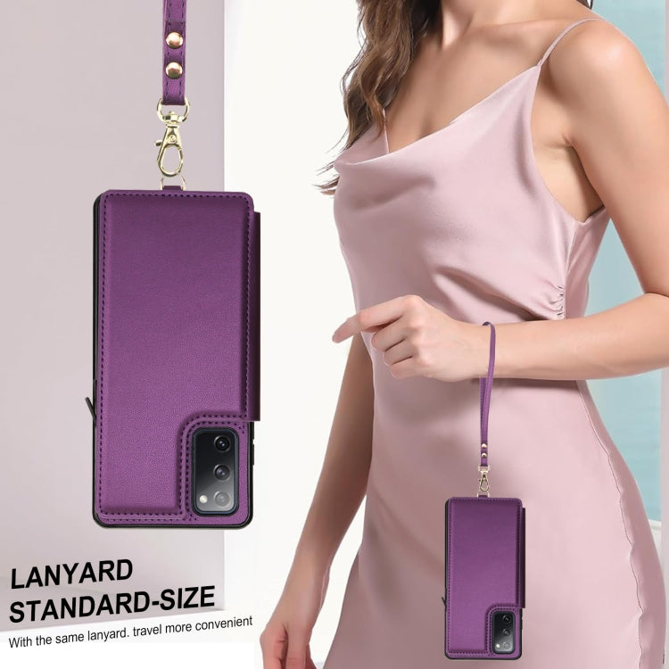 For Samsung Galaxy S20 FE Double Flap Zipper RFID Leather Phone Case with Short Lanyard