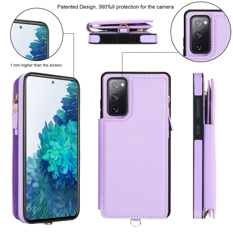 For Samsung Galaxy S20 FE Double Flap Zipper RFID Leather Phone Case with Short Lanyard