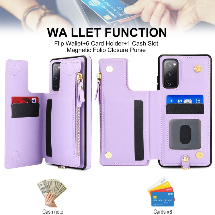 For Samsung Galaxy S20 FE Double Flap Zipper RFID Leather Phone Case with Short Lanyard