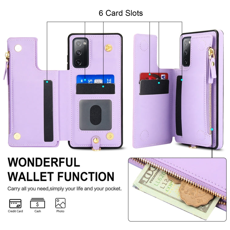 For Samsung Galaxy S20 FE Double Flap Zipper RFID Leather Phone Case with Short Lanyard
