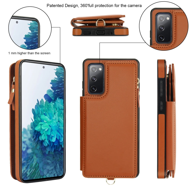 For Samsung Galaxy S20 FE Double Flap Zipper RFID Leather Phone Case with Short Lanyard