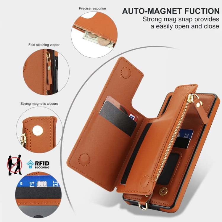 For Samsung Galaxy S20 FE Double Flap Zipper RFID Leather Phone Case with Short Lanyard