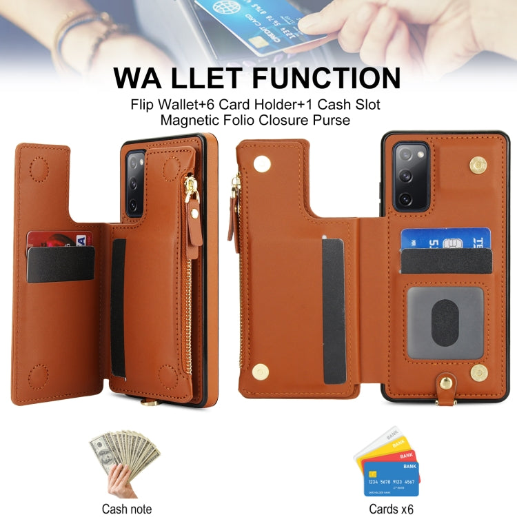 For Samsung Galaxy S20 FE Double Flap Zipper RFID Leather Phone Case with Short Lanyard