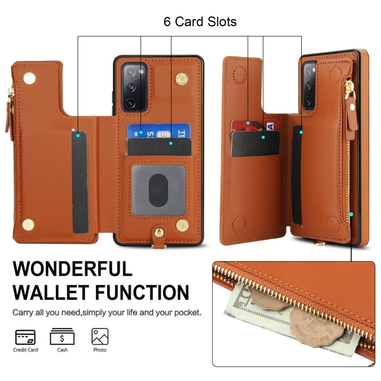For Samsung Galaxy S20 FE Double Flap Zipper RFID Leather Phone Case with Short Lanyard