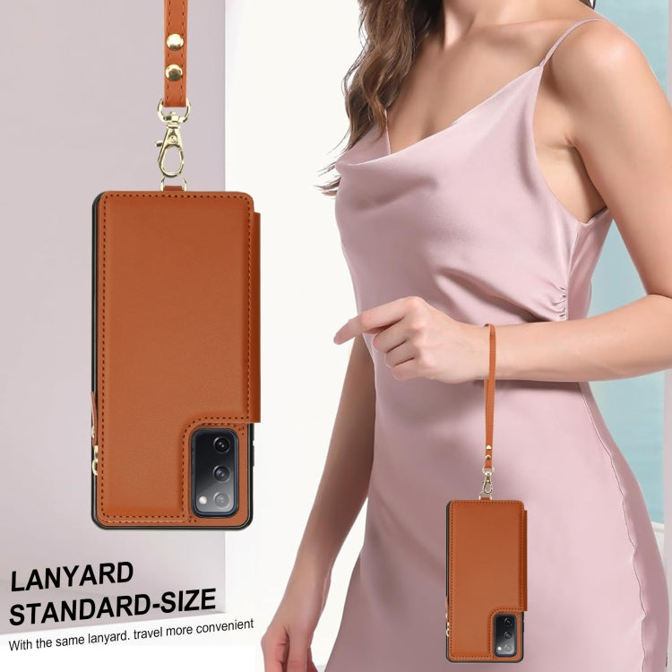 For Samsung Galaxy S20 FE Double Flap Zipper RFID Leather Phone Case with Short Lanyard