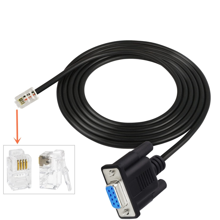 DB9 to RJ9 Adapter Cable 4P4C Telephone Crystal Head RS232 Connection Cable, Length: 1.8m - Black