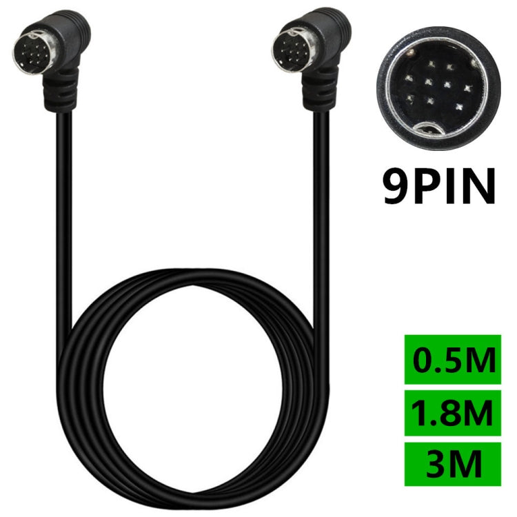 Double Curved mini DIN 9 Pin TV Audio Adapter Cable, Length:3m - Black