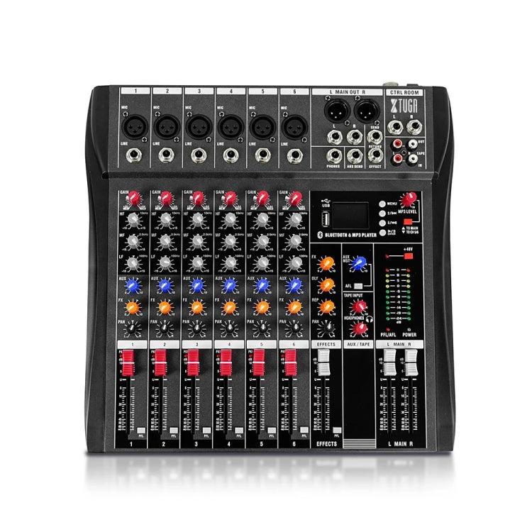 XTUGA CT60X 6-Channels Audio Mixer DJ Mixing Console with 48V Power Supply