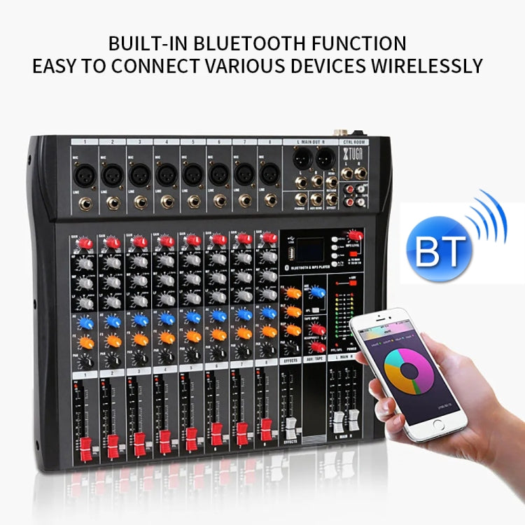 XTUGA CT80X 8-Channels Audio Mixer DJ Mixing Console with 48V Power Supply