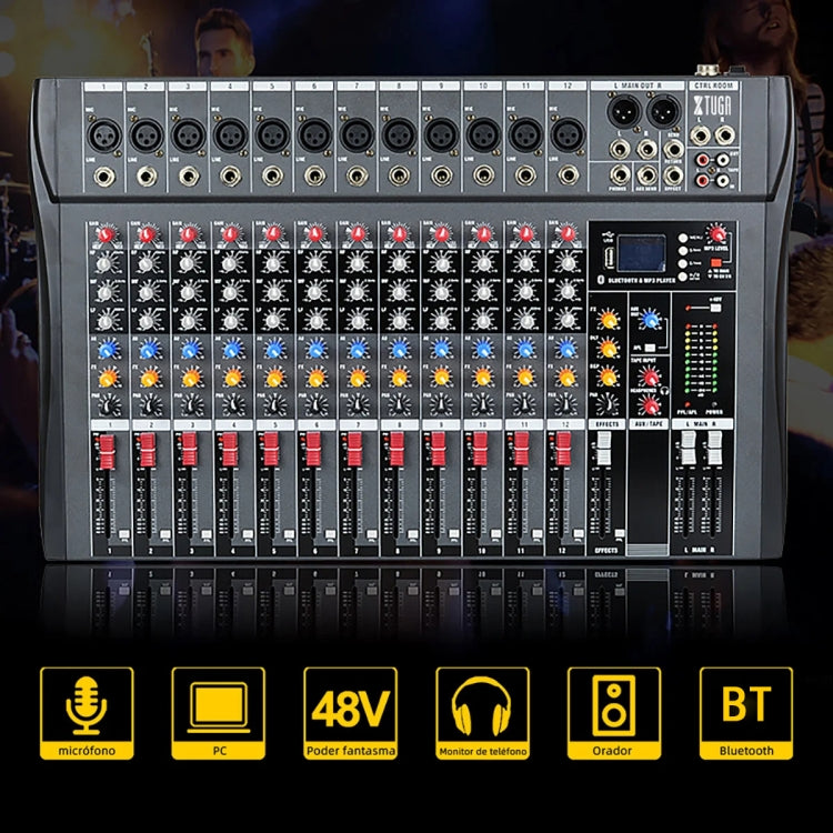 XTUGA CT120X 12-Channels Audio Mixer DJ Mixing Console with 48V Power Supply