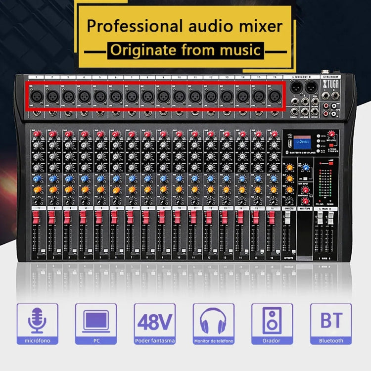 XTUGA CT160X 16-Channels Audio Mixer DJ Mixing Console with 48V Power Supply