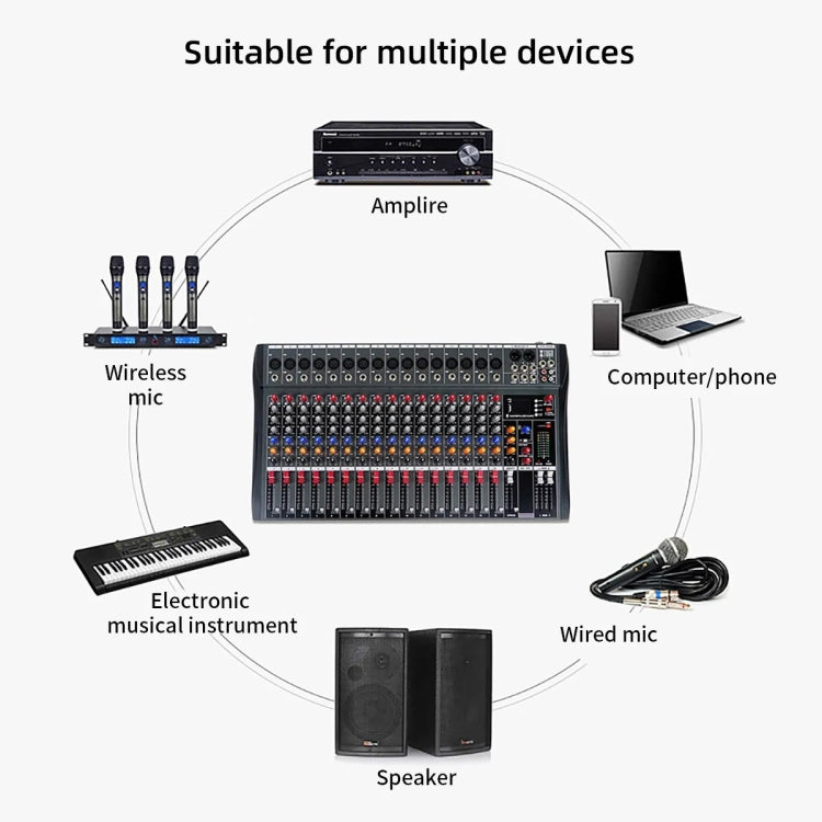 XTUGA CT160X 16-Channels Audio Mixer DJ Mixing Console with 48V Power Supply