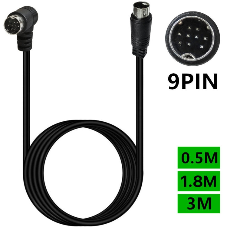 Single Curved mini DIN 9 Pin TV Audio Adapter Cable, Length:3m - Black