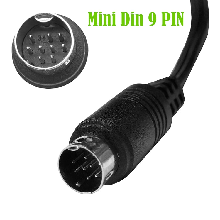 Single Curved mini DIN 9 Pin TV Audio Adapter Cable, Length:3m - Black