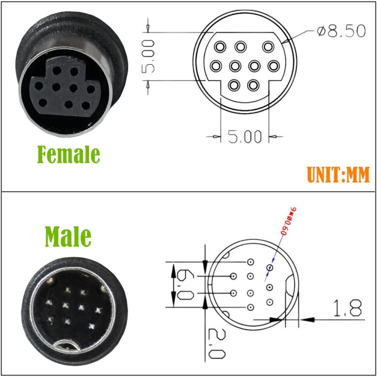 Single Curved mini DIN 9 Pin TV Audio Adapter Cable, Length:1.8m - Black