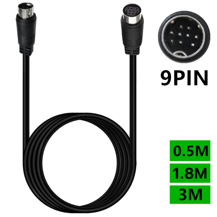 90 Degree mini DIN 9 Pin Male to Female TV Box Adapter Cable, Length:3m - Black