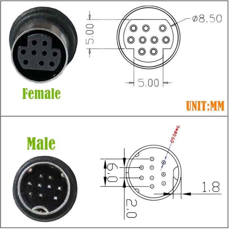 90 Degree mini DIN 9 Pin Male to Female TV Box Adapter Cable, Length:0.5m - Black