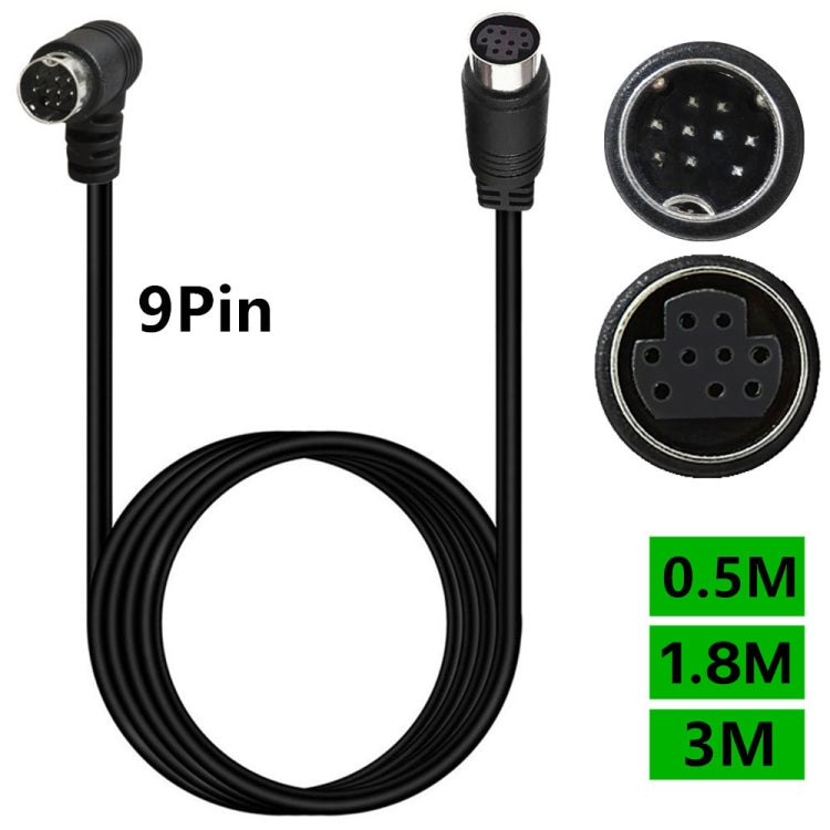 Curved mini DIN 9 Pin Male to Female TV Box Adapter Cable, Length:3m - Black