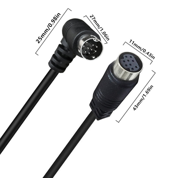 Curved mini DIN 9 Pin Male to Female TV Box Adapter Cable, Length:3m - Black
