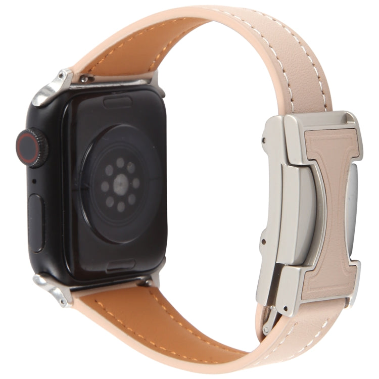 For Apple Watch 46mm / 49mm / 45mm / 44mm Slim Magnetic Buckle Genuine Leather Watch Band