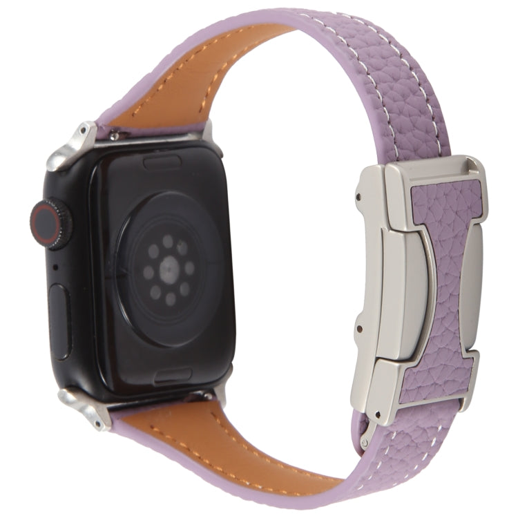 For Apple Watch 46mm / 49mm / 45mm / 44mm Slim Magnetic Buckle Genuine Leather Watch Band