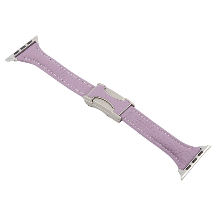For Apple Watch 46mm / 49mm / 45mm / 44mm Slim Magnetic Buckle Genuine Leather Watch Band