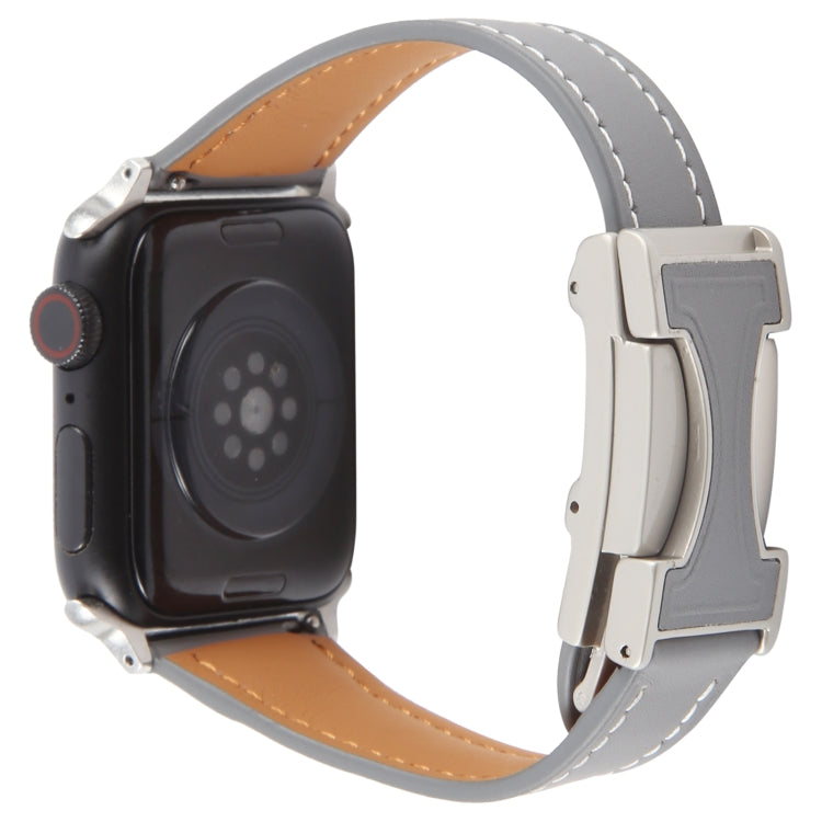 For Apple Watch 46mm / 49mm / 45mm / 44mm Slim Magnetic Buckle Genuine Leather Watch Band