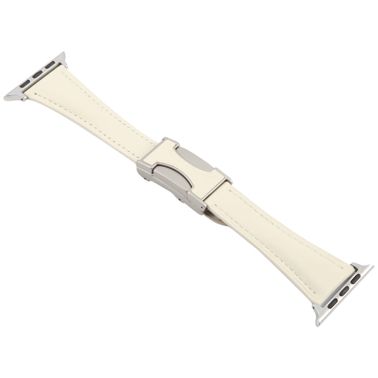 For Apple Watch 46mm / 49mm / 45mm / 44mm Slim Magnetic Buckle Genuine Leather Watch Band
