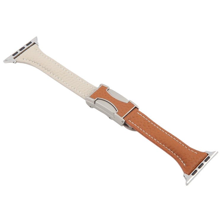 For Apple Watch 46mm / 49mm / 45mm / 44mm Slim Magnetic Buckle Genuine Leather Watch Band