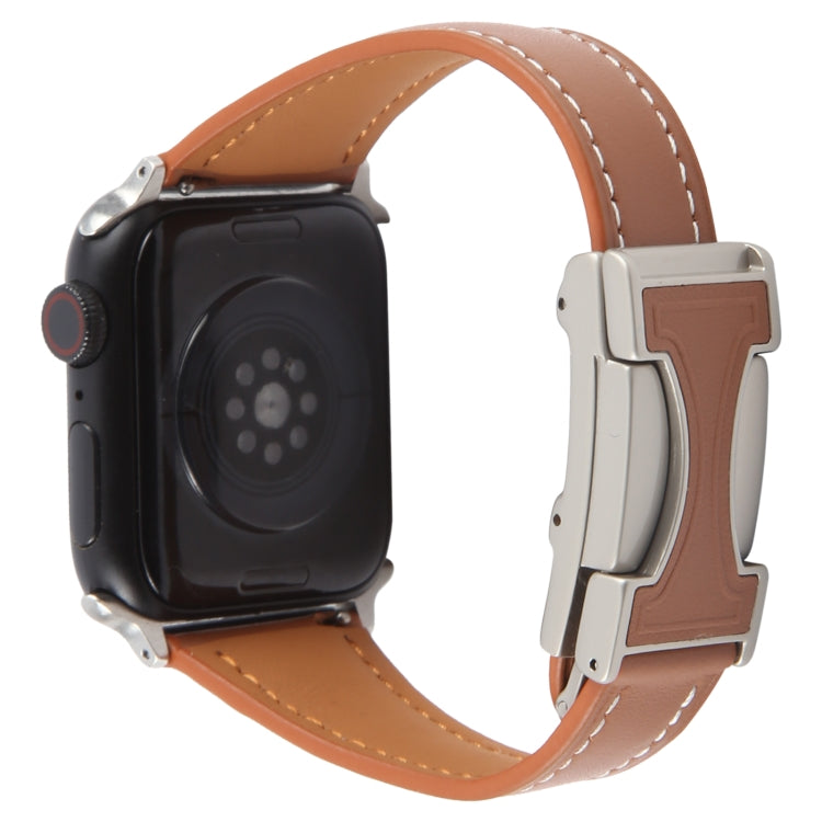 For Apple Watch 46mm / 49mm / 45mm / 44mm Slim Magnetic Buckle Genuine Leather Watch Band