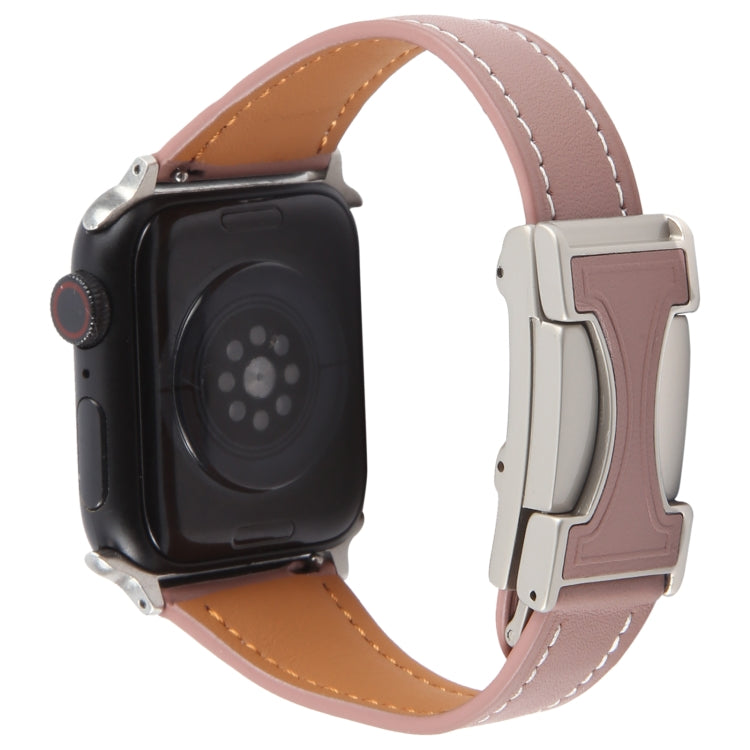 For Apple Watch 46mm / 49mm / 45mm / 44mm Slim Magnetic Buckle Genuine Leather Watch Band
