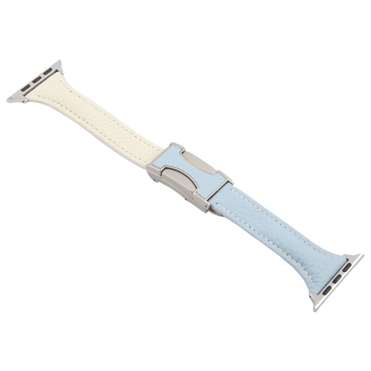 For Apple Watch 46mm / 49mm / 45mm / 44mm Slim Magnetic Buckle Genuine Leather Watch Band