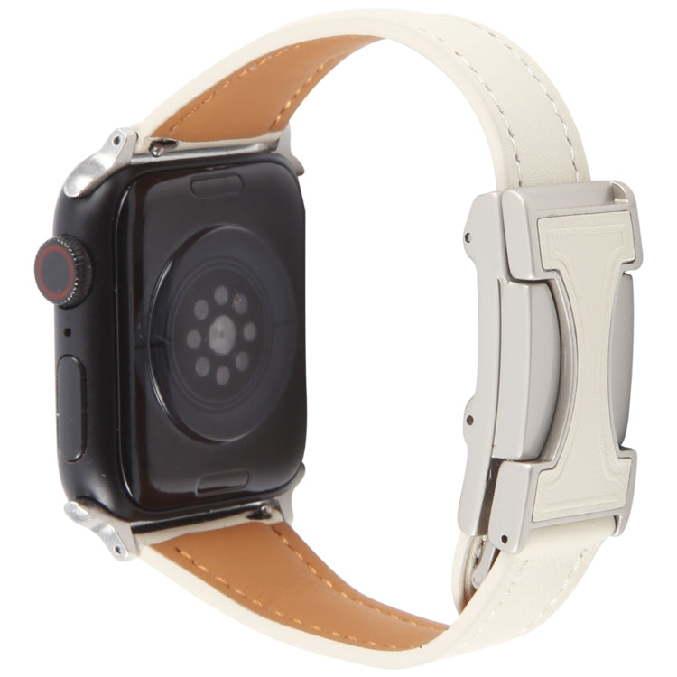 For Apple Watch 42mm / 41mm / 40mm / 38mm Slim Magnetic Buckle Genuine Leather Watch Band