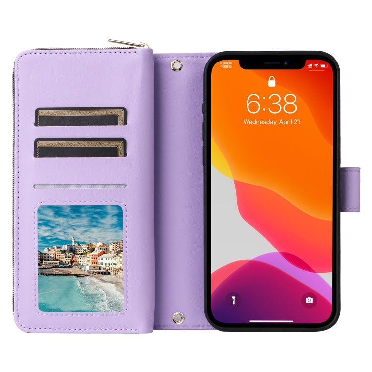 For iPhone 12 / 12 Pro Nine-card Slots Zipper Wallet Bag Leather Phone Case